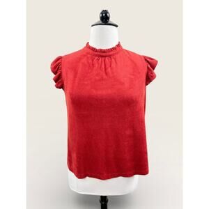 Voy Red Suede with Ruffle Cap Sleeve and Tie Back, Size L